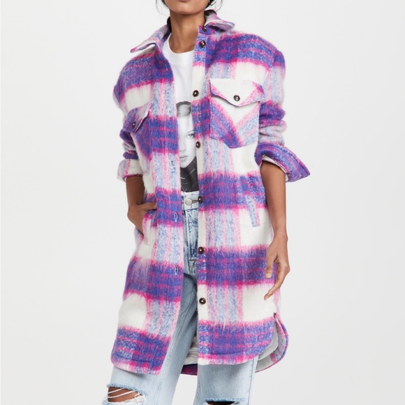 BlankNYC Long Plaid Shacket Coat, Small - Picture 4 of 6